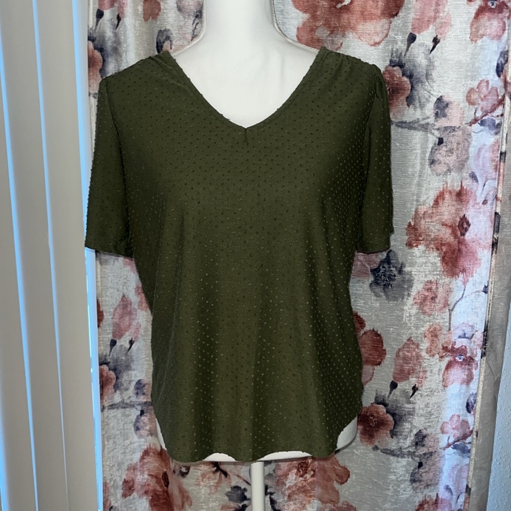 Trixxi Forest Green Cut Short Sleeve Blouse